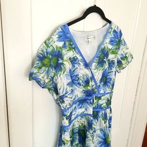 Coldwater Creek Blue and Green Floral Midi Dress